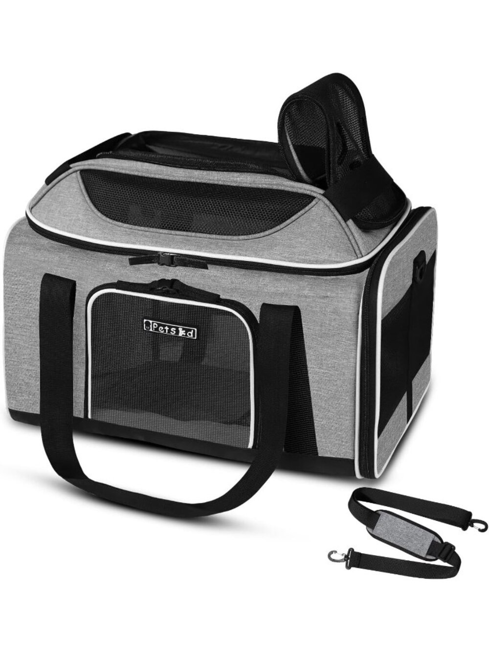Petskd Top‑Expandable Pet Carrier – Grey – 17×11×9.5 – Airline Approved